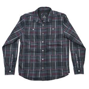 prAna Stratford Long Sleeve Black Plaid Shirt  Men's Medium Poly Wool Blend